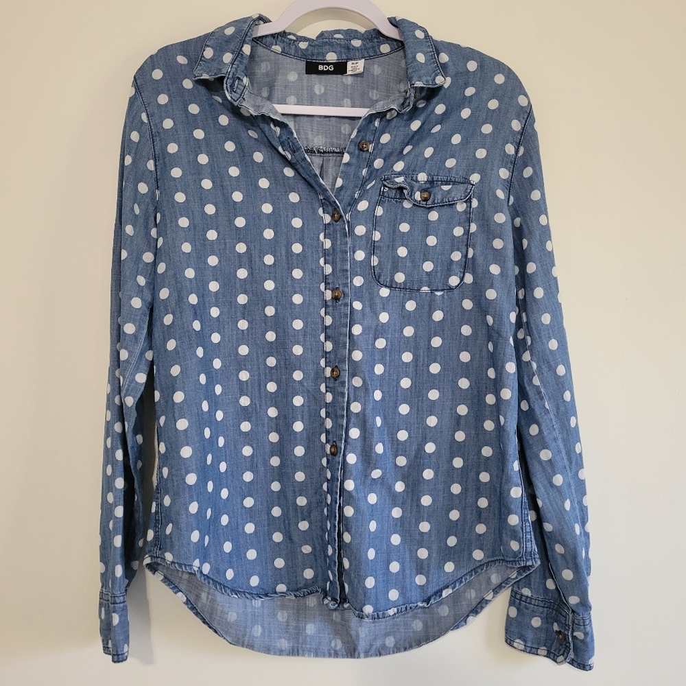 BDG Polka Dot Denim Button Down Shirts Top EUC